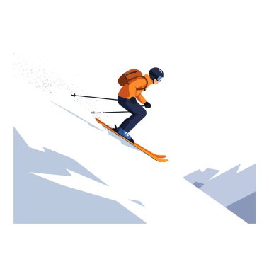 The skier accelerates down the slope, showcasing dynamic movement and vibrant colors in vector illustration. clipart