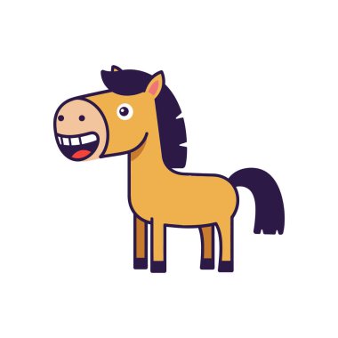 A cheerful cartoon horse stands upright, showcasing a big grin and a playful demeanor, set against a simple background. clipart