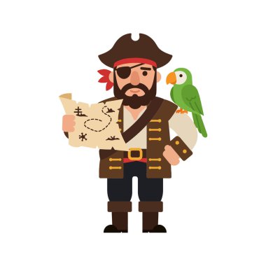 The pirate confidently displays the treasure map in hand. clipart