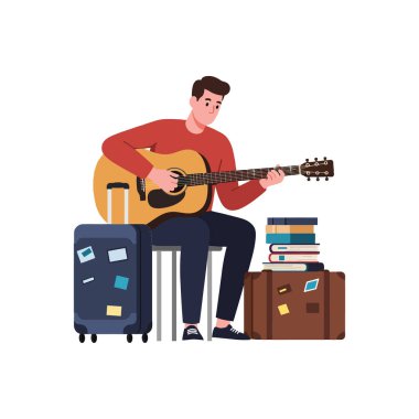 Rahatlamış oturmaktan gitar çalmaya geçiş.