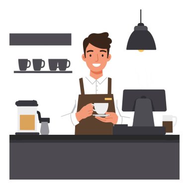 Barista kahve servisinden gülümsemeye geçiş yapıyor..
