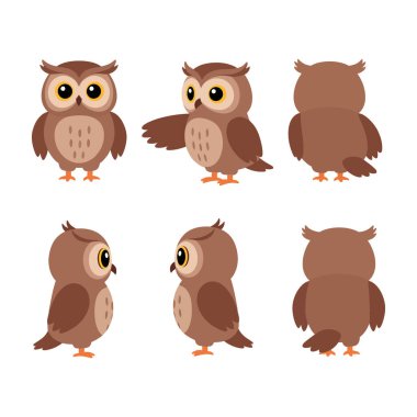 The first frame shows the owl front view, while the second frame reveals a side profile view. clipart