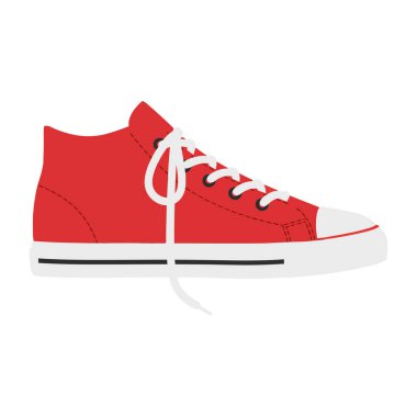 Beyaz bağcıklı ve tabanlı canlı kırmızı bir spor ayakkabı. Gençlik enerjisini ve gündelik modayı minimalist bir tarzda temsil ediyor..