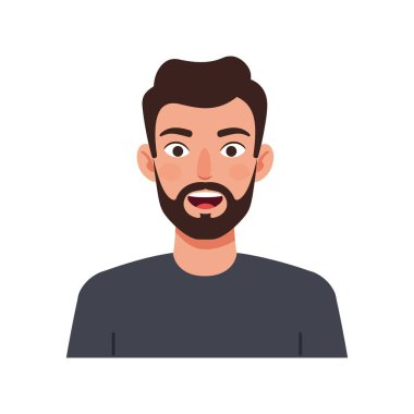 Sakallı ve parlak yüzlü neşeli bir adam basit, minimalist bir tasarımla sıcaklığını ve yakınlığını gösteriyor..