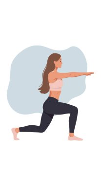 Kadın, kollarını açıp, spor kıyafetlerini giyer ve sakin bir ortamda, odaklanmış ve sağlıklı bir ruh hali yaratır..