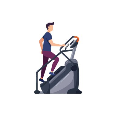 Çizimlere göre, bir adam, merdivenlerde yürüyen bir makinede çalışıyor, spor yapmayı ve sağlıklı yaşam tarzını destekliyor. Enerjik ruh hali.