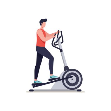 Adam spor yaparken eliptik antrenör kullanıyor. Sağlığı ve egzersizi odaklanmış bir ruh haliyle destekliyor..