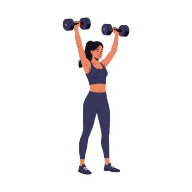 Kadınlar spor kıyafetleri ve spor ayakkabıları giyerek odaklanmış ve enerjik bir ruh halinde halterlerini kaldırarak güç antrenmanı yapıyorlar..