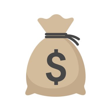 Bir dolar işaretli basit bir para çantası, finans, tasarruf ve servetin temalarını minimalist bir daire tasarımında taşıyor..