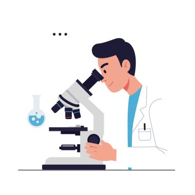 Laboratuvar önlüğü giymiş kendini adamış bir bilim adamı, numuneleri mikroskop ile yakından inceleyerek, merakı somutlaştırıyor ve temiz, modern bir laboratuvar ortamında odaklanıyor..