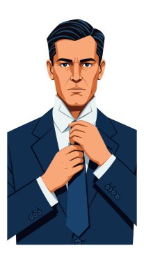 İllüzyon, ciddi bir işadamının kravatını temiz çizgiler ve portre yönüyle düzeltip güven ve profesyonelliği aktardığını gösteriyor..