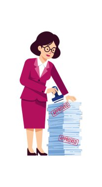 Burgundy takım elbiseli kadın ofis çalışanı istiflenmiş belgelerde onaylanmış, kurumsal bir ortamda profesyonelliği ve verimliliği gösteren pullar. Sakin ol..