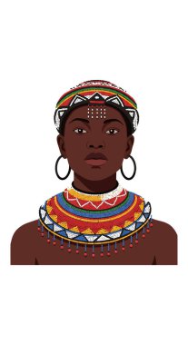 Resimlerde Afrikalı kadınlar, portre yöneliminde renkli geleneksel boncuklu mücevherler ve başlıklarıyla kültürel gurur ve haysiyet taşıyorlar. Sakin ol..