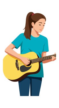 İllüzyon, kahverengi saçlı, akustik gitar çalan, rahat kıyafetler giyen genç bir kadını gösteriyor..