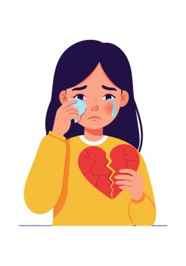 İllüzyon, elinde kırık bir kalp sembolü tutarken ağlayan, duygusal acı ve kederi ifade eden, sarı kazaklı, üzgün bir genç kızı gösteriyor. Melankolik.