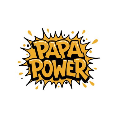 Bu vektör illüstrasyonu koyu Papa Power metnini gösteriyor. Üzerinde turuncu çizgiler ve siyah çizgi var. Bu da enerjik ve dinamik bir hava yaratıyor..