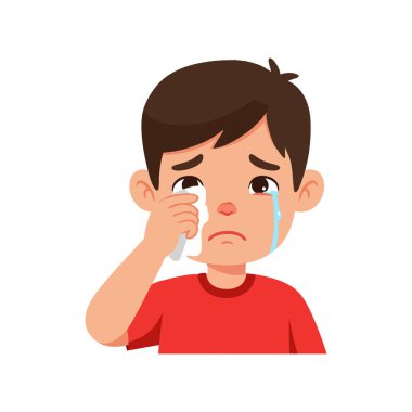 İllüzyon, üzgün bir çocuğun kırmızı bir gömlek giydiğini gözlerinden gözyaşlarını sildiğini, üzüntü ve üzüntü duygularını ifade ettiğini gösteriyor. Melankolik ruh hali.