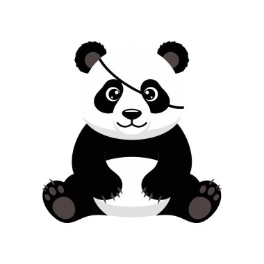 Vektör illüstrasyonu, siyah beyaz renkli, sevimli, dost canlısı ve alımlı bir şekilde sakince oturan bir panda gösteriyor..