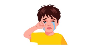 İllüzyon, yanaklarından akan yaşlarla ağlayan, gözlerini silen, üzüntü ve kederi ifade eden genç bir çocuğu gösteriyor. Duygusal ruh hali.