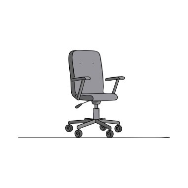 Bu vektör, işlevsellik ve konforu ileten basit bir çizgi biçiminde tekerlekleri ve kollukları olan ergonomik bir ofis sandalyesini gösteriyor. Sakin.
