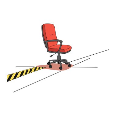 Tekerlekleri ve kollukları olan kırmızı bir ofis sandalyesinin basit bir şekilde beyaz bir arkaplandaki vektör çizimi, temiz ve minimalist bir hava yaratıyor..