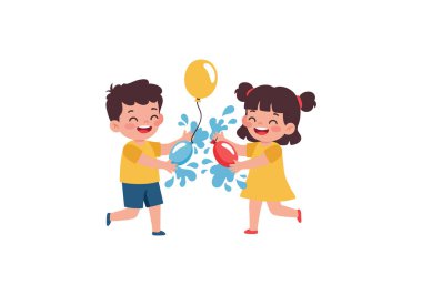 Çizimler, kız ve oğlanın mutlu bir şekilde su balonlarıyla oynadığını, yaz boyunca su sıçrattığını, neşeli ve hayat dolu bir ruh hali yarattığını gösteriyor..