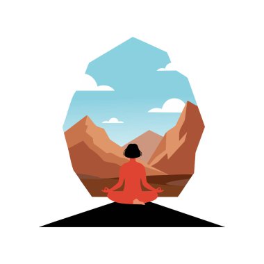Resimlerde, kahverengi dağlarla ve bulutlu mavi gökyüzüyle çevrili kırmızı giysiler içinde meditasyon yapan biri görülüyor. Sakin ve huzurlu bir ruh hali uyandırıyor..