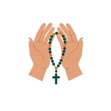 Vektör dua jestinde haçla tespihi tutan ellerini gösteriyor. İnancı ve bağlılığı simgeliyor. Sakin ve huzurlu bir ruh hali.