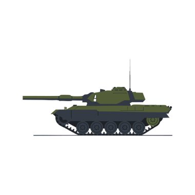 Vektör illüstrasyonu, savunma ya da savaş amacıyla yandan görülen yeşil ve siyah renkli bir askeri tank gösteriyor. Güçlü ve güçlü ruh hali.