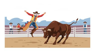 İllüzyon, rodeo arenasında saldırgan bir boğanın üzerinden atlayan bir boğa binicisinin izleyiciler tarafından izlendiğini, aksiyon ve heyecan havası yakaladığını gösteriyor..