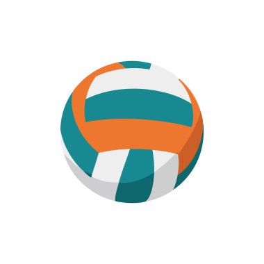 Vektör illüstrasyonu turuncu, deniz mavisi ve beyaz panelli bir voleybol topu gösteriyor. Sportif ve minimalist tasarım. Enerjik ruh hali.