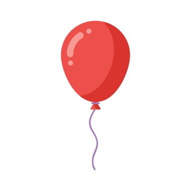 Vektör, beyaz arka planda mor bir iple yüzen kırmızı bir balon gösteriyor. Kutlama temaları ve şenlik dekorasyonu için ideal. Neşeli..