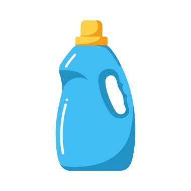 Bu vektör illüstrasyonu, basit bir temizlik için sarı başlıklı mavi plastik bir deterjan şişesini gösteriyor. Neşeli ruh hali.
