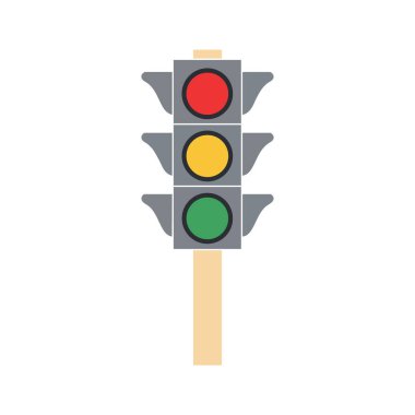Trafik ışığı, gri bir direkte basit bir düz vektör tarzında kırmızı ve yeşil renkler gösterir. Açık ve bilgilendirici tasarım. Sakin ol..