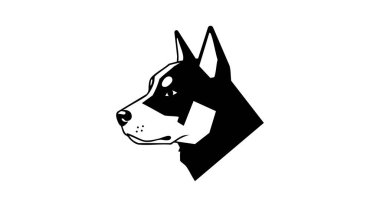 Bu vektör siyah ve beyaz bir köpek kafası siluetini basit ve temiz bir şekilde sola dönük gösteriyor, cesur ve çarpıcı bir görünüm yaratıyor. Sakin.