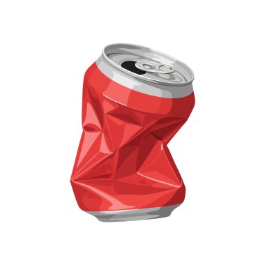 Vektör illüstrasyonu, metalik üst ve alt kısımları, dokuyu ve şekli vurgulayan ezilmiş bir kırmızı soda kutusu gösteriyor. Temiz ve minimalist stil, nötr ruh hali.