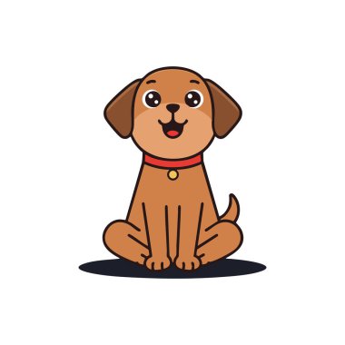Resimde, beyaz bir arka planda kırmızı yakalı şirin kahverengi bir köpeğin mutlu bir şekilde oturduğu görülüyor. Neşeli ve dost canlısı..