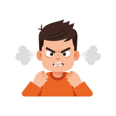 İllüzyon, kızgın, yumrukları sıkılmış ve kulaklarından buhar fışkıran genç bir çocuğun çizgi film tarzında hayal kırıklığını ifade ettiğini gösteriyor. Enerjik ruh hali.