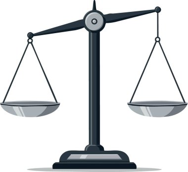 Bu vektör çizimi, tarafsız bir ruh halindeki adalet ve adaleti temsil eden bir denge sembolü tasvir ediyor..