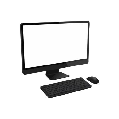Klavye ve fare ile bir masaüstü bilgisayar monitörünün vektör çizimi, teknolojiyi temiz bir şekilde gösteriyor. Modern ve profesyonel ruh hali.