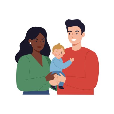 İllüzyon, anne, baba ve bebeğin gündelik giysiler içinde, gülümseyerek ve sıcak bir şekilde kaynaştığı mutlu bir aile gösteriyor. Neşeli ruh hali.