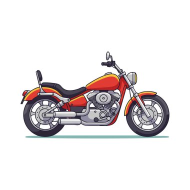 Vektör illüstrasyonu, detaylı motor ve egzoz sistemine sahip kırmızı ve siyah bir motosiklet gösteriyor..