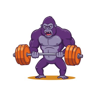 İllülasyon, ağır bir halteri turuncu ağırlıklarla kaldıran kaslı bir gorilin bir fitness sahnesinde güç ve kararlılık gösterdiğini gösteriyor. Enerjik ruh hali.