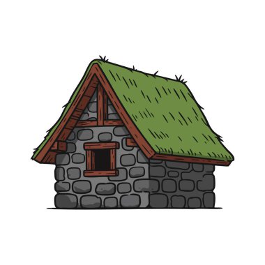 Resimlerde yeşil çimen çatılı ve ahşap pencere çerçeveli küçük bir kır evi görülüyor. Sahne basit ve büyüleyici. Huzurlu ruh hali.