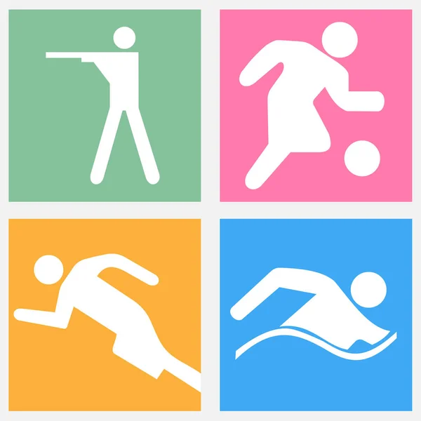 Ikonen Ikonen Silhouetten Von Menschen Aktiv Sport Schwimmen Fußball Laufen — Stockvektor