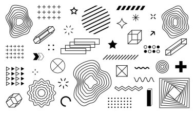  Soyut tasarım sembolleri ve elementleri. Geometrik Şekiller Kümesi. Vektör illüstrasyonu