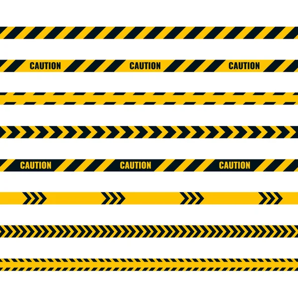 Vorsicht Klebeband Achtung Gelbe Warnlinien Auf Weiß Isoliert Vektorillustration — Stockvektor