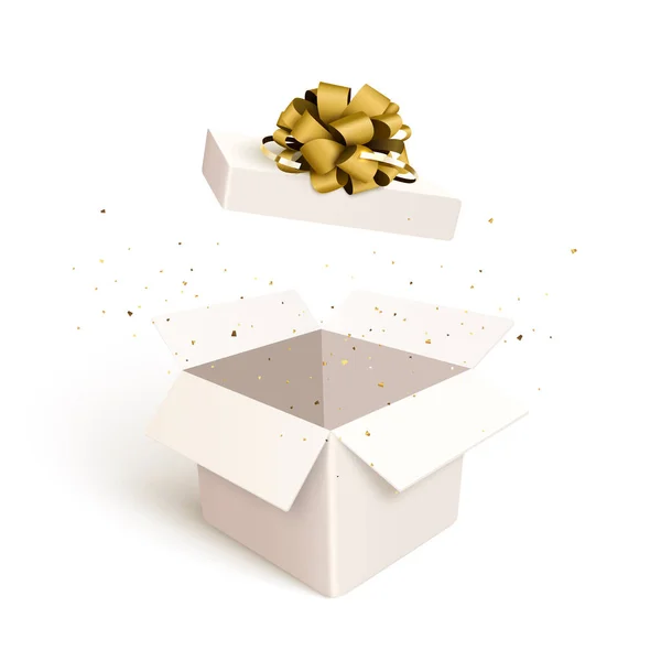 Boîte Cadeau Ouverte Avec Explosion Confettis Explosé Isolé Fond Vectoriel — Image vectorielle