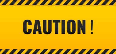 Dikkat bandı. Dikkat sarı uyarı çizgileri beyaza izole edildi. Vektör illüstrasyonu