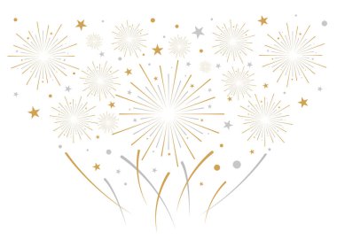 Havai fişek gösterimi beyaz arkaplanda izole edildi. Vektör şenlik arkaplanı